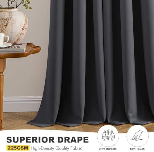 Dark grey grommet bedroom curtains 63 in — photo 5