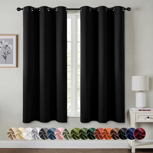 Black grommet bedroom curtain set 63 inch