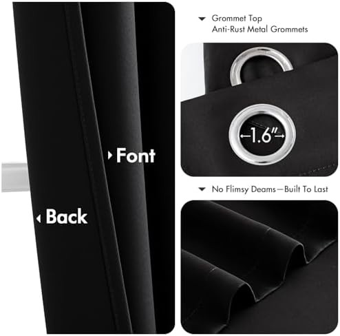 Black grommet bedroom curtain set 63 inch — photo 4