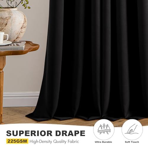 Black grommet bedroom curtain set 63 inch — photo 5