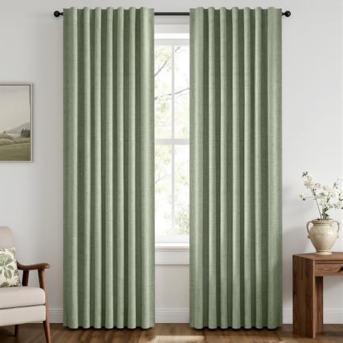 Sage green linen curtain 84 in