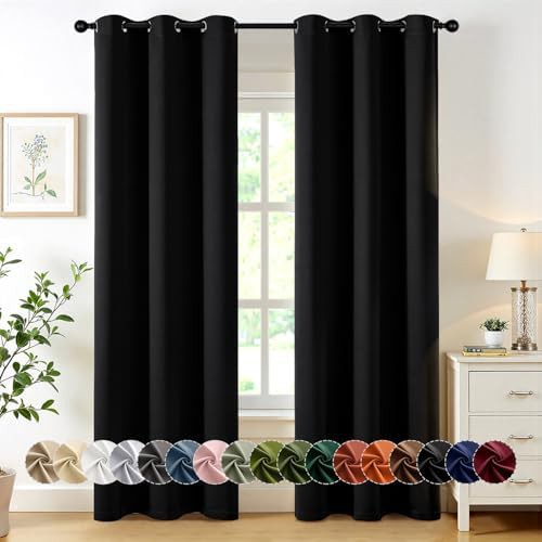 Black grommet bedroom curtain panels 84 inch