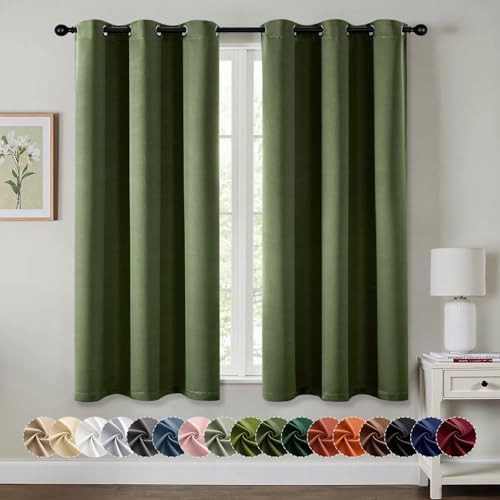 Olive green grommet curtain 63 in