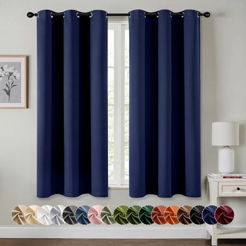 Navy blue grommet curtain 63 in