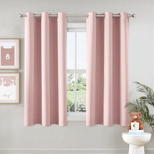 Pink grommet bedroom curtain 63 in