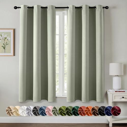 Sage green grommet bedroom curtains 63 in