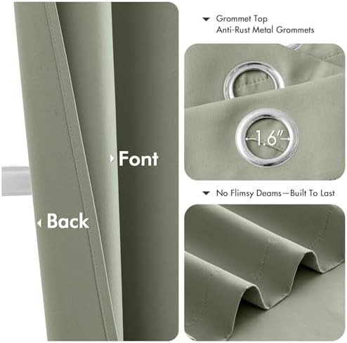 Sage green grommet bedroom curtains 63 in — photo 4