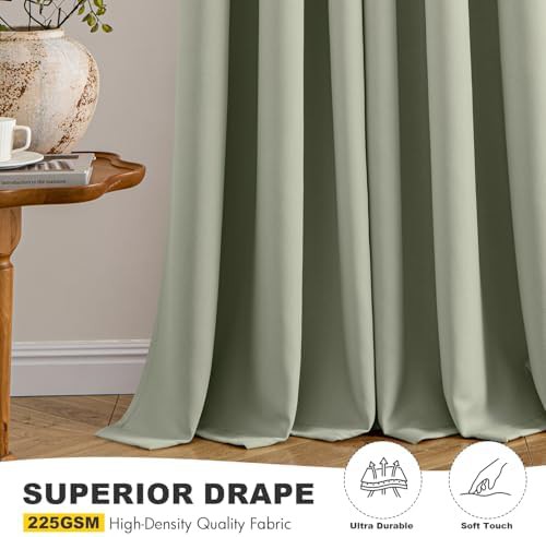 Sage green grommet bedroom curtains 63 in — photo 5