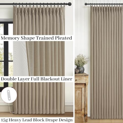 Taupe linen pinch pleated sound dampening drapes 96 in — photo 3