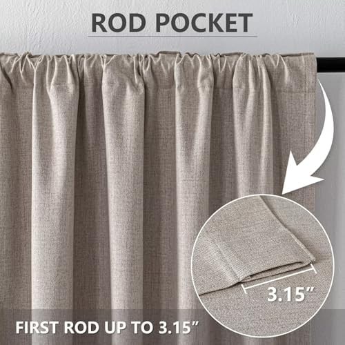 Beige faux linen total blackout curtain — photo 3