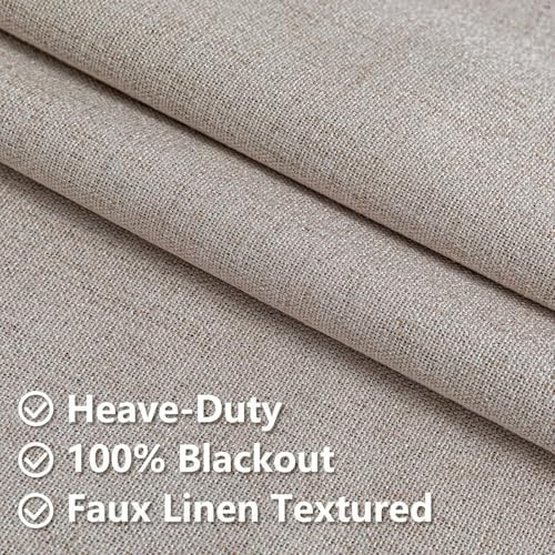 Beige faux linen total blackout curtain — photo 4