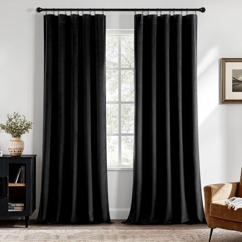 Black rod pocket velvet curtain 84 in