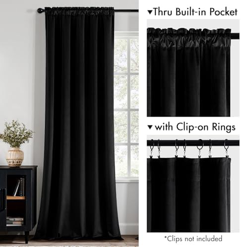 Black rod pocket velvet curtain 84 in — photo 4