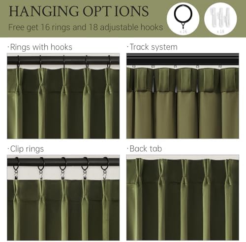 Olive green velvet pinch pleated curtains 84 inch — photo 4