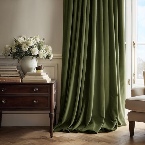 Olive green velvet pinch pleated curtains 84 inch — photo 5