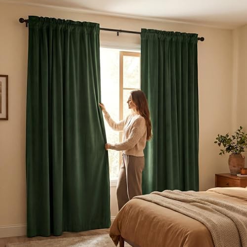 Dark olive green velvet 84 inch curtain