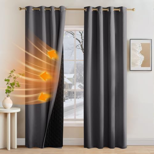 Grey soundproof thermal insulated grommet curtains