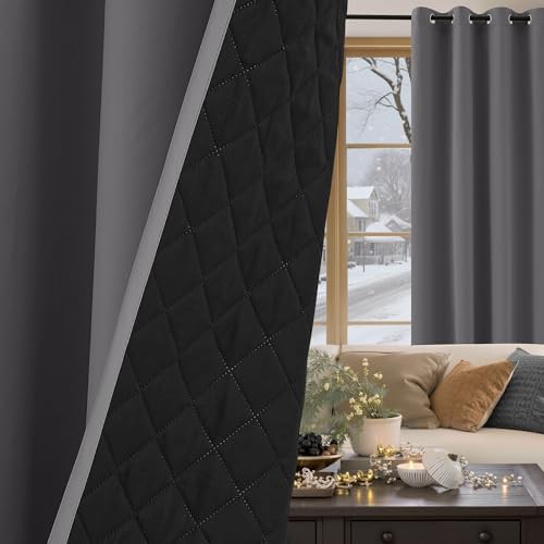 Grey soundproof thermal insulated grommet curtains — photo 3