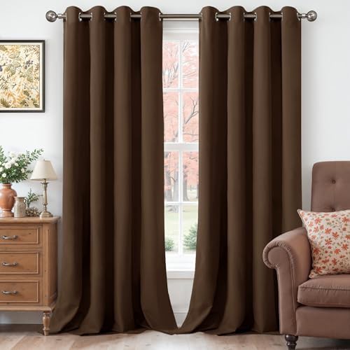 YoungsTex brown velvet living room blackout drapes