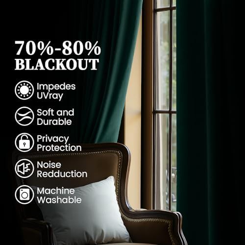 Dark green velvet rod pocket curtains 84 in — photo 3