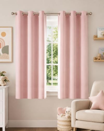 Blush pink noise reducing curtains 63 in
