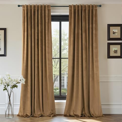 Gold brown velvet thermal insulated curtains 84 in