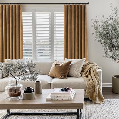 Gold brown velvet thermal insulated curtains 84 in — photo 3