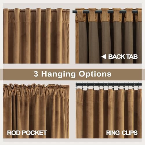 Gold brown velvet thermal insulated curtains 84 in — photo 4