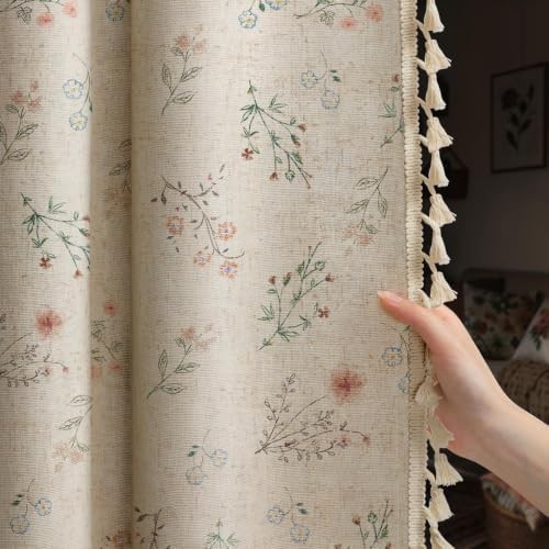 Xoguibo boho floral linen texture curtains 84 in