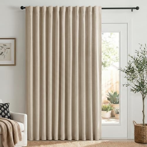 Linen Textured Total Blackout Sliding Door Curtains 84 Inches Long linen-textured-total-sliding-linen