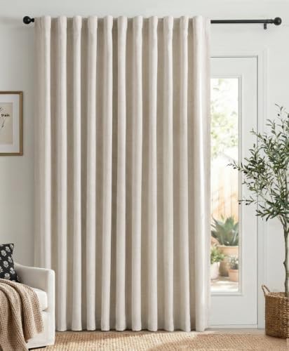 Linen Textured Total Blackout Sliding Door Curtains 84 Inches Long