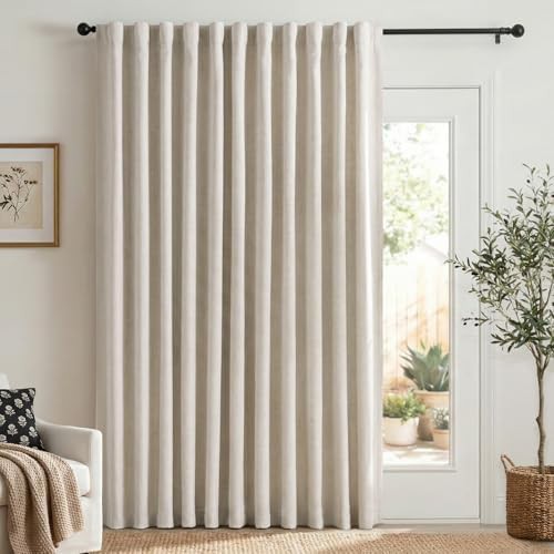 Linen Textured Total Blackout Sliding Door Curtains 96 Inches Long