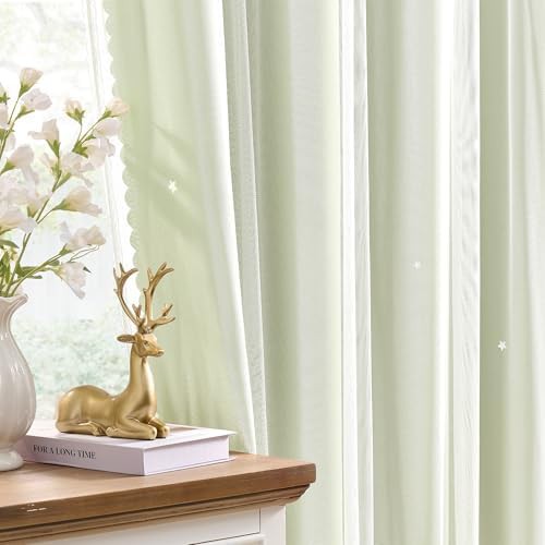 Sage green star overlay blackout curtains 72 inch — photo 3