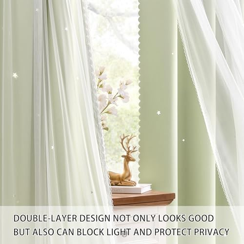 Sage green star overlay blackout curtains 72 inch — photo 4