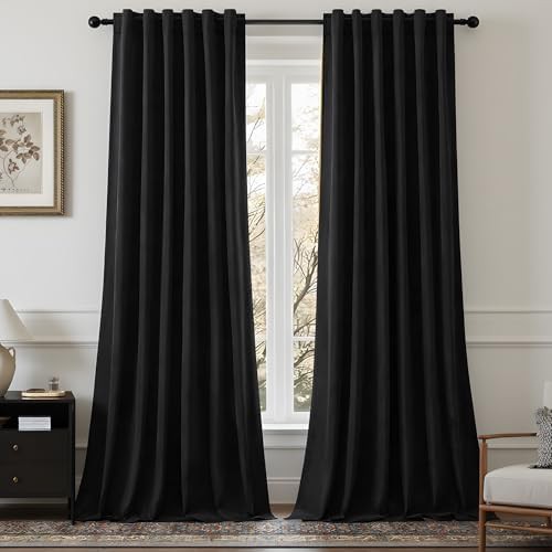 Black Velvet Back Tab Bedroom Curtains