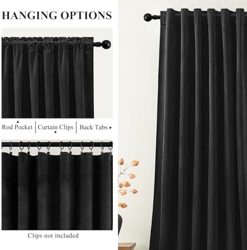 Black Velvet Back Tab Bedroom Curtains — photo 3