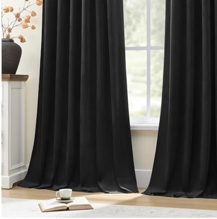Black Velvet Back Tab Bedroom Curtains — photo 4