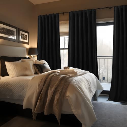 Black Velvet Back Tab Bedroom Curtains — photo 5