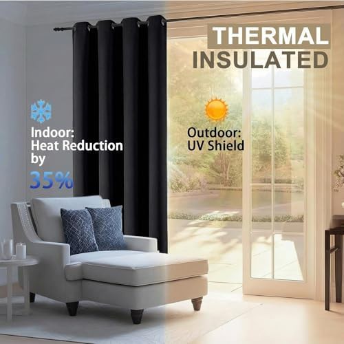 Solid black thick thermal insulated curtains — photo 3