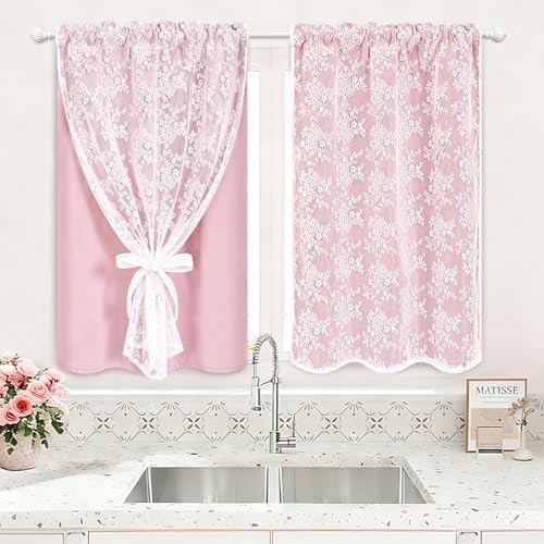 Pink floral kitchen curtain 36 inch