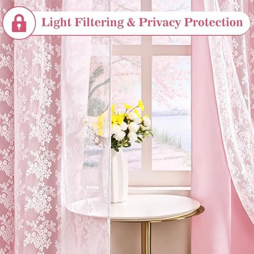 Pink floral kitchen curtain 36 inch — photo 3