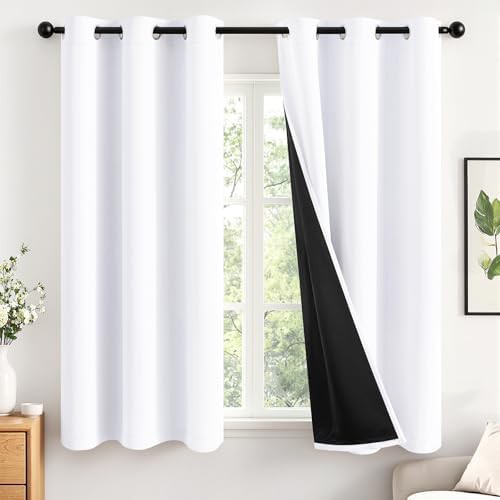 White total blackout grommet curtains 63 in