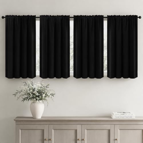 Short black kitchen window curtains 36 in