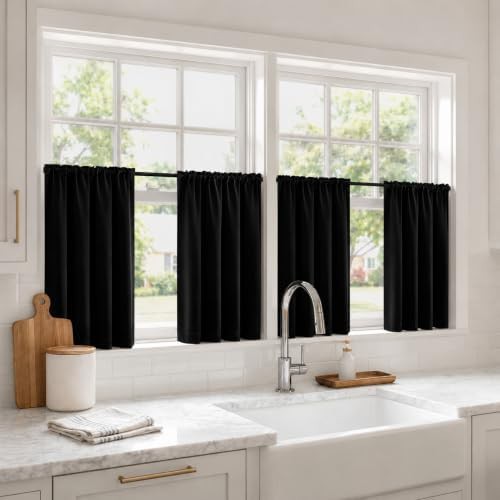 Short black kitchen window curtains 36 in — photo 3