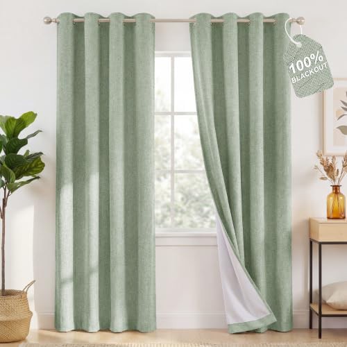 Sage green linen grommet thermal blackout drapes