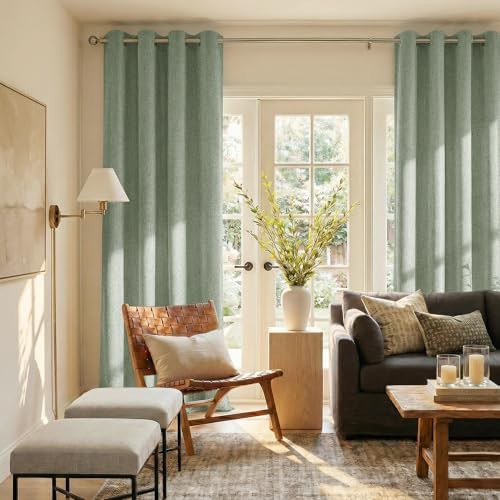 Sage green linen grommet thermal blackout drapes — photo 5