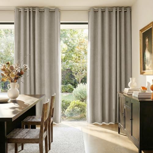 Beige linen total blackout sliding door curtain — photo 3