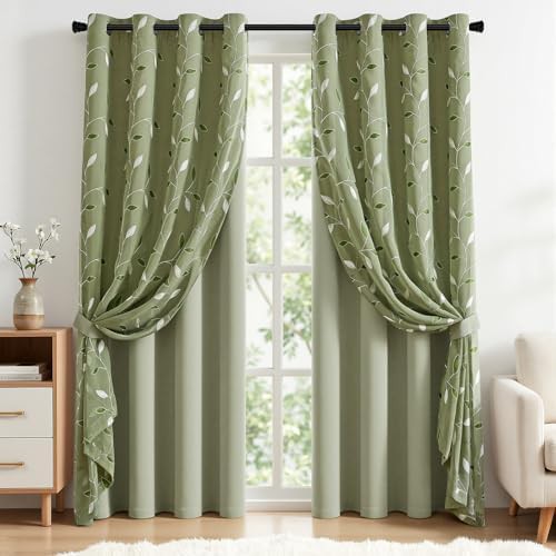Sage double layer faux linen curtain 84 in