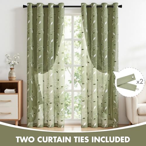 Sage double layer faux linen curtain 84 in — photo 3