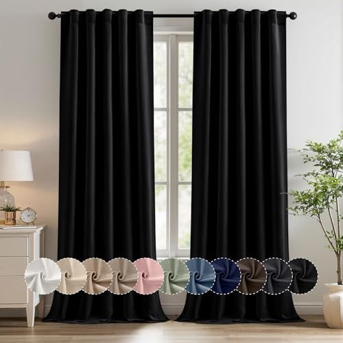Black pinch pleat bedroom curtains 96 in